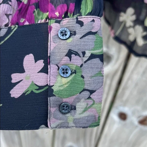 Ralph Lauren Black and Purple Floral Blouse 100% Silk Sheer - Picture 5 of 10